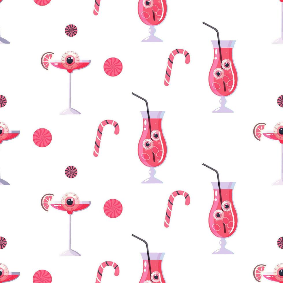 Pink Halloween pattern seamless with cocktail eyes vector