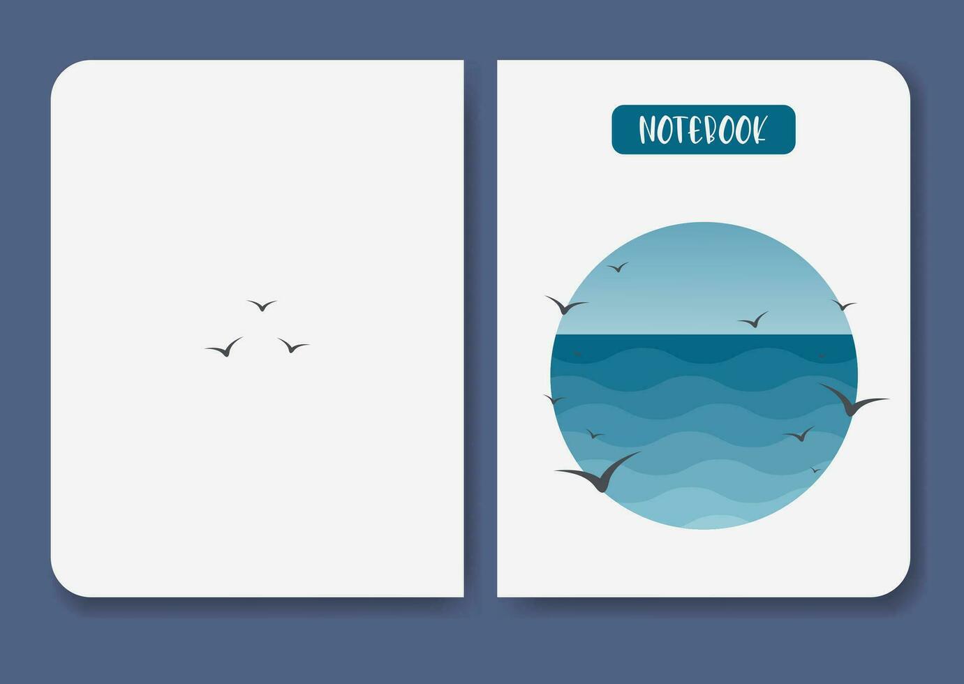 Blue sea notebook cover template illustration. vector