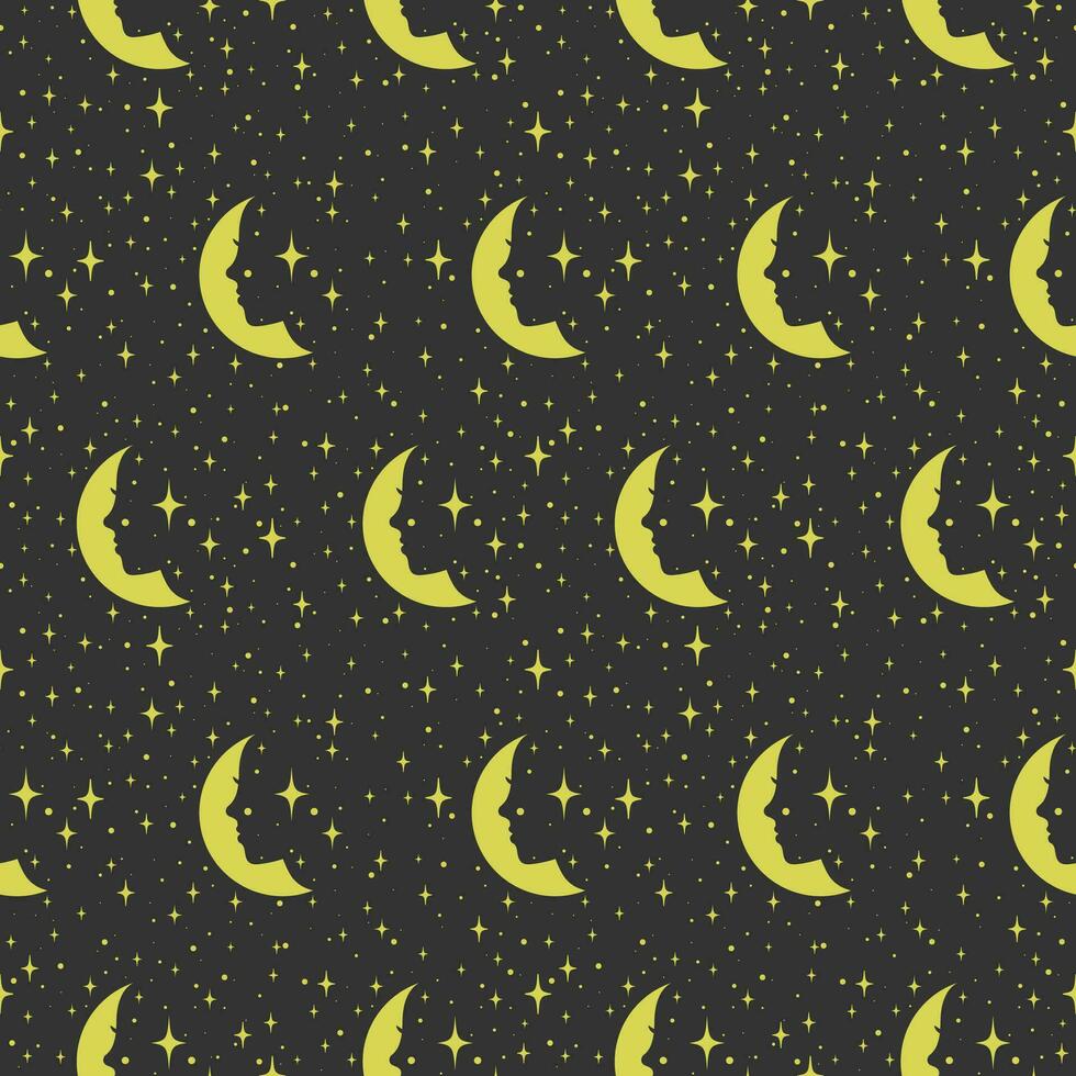 Profile of woman with moon yellow seamless pattern vector