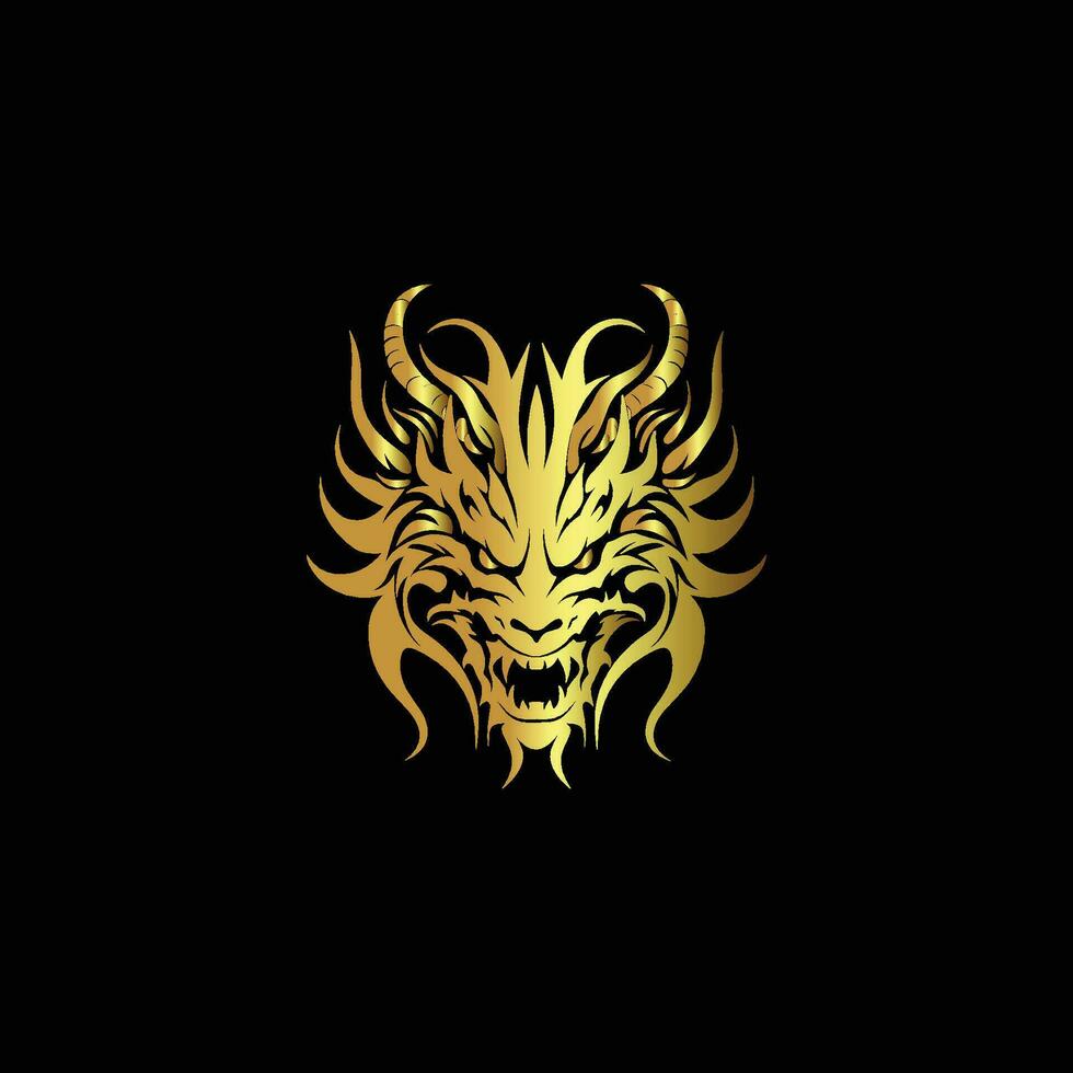 Mystical Gold Line Art of Devil Head in Vector