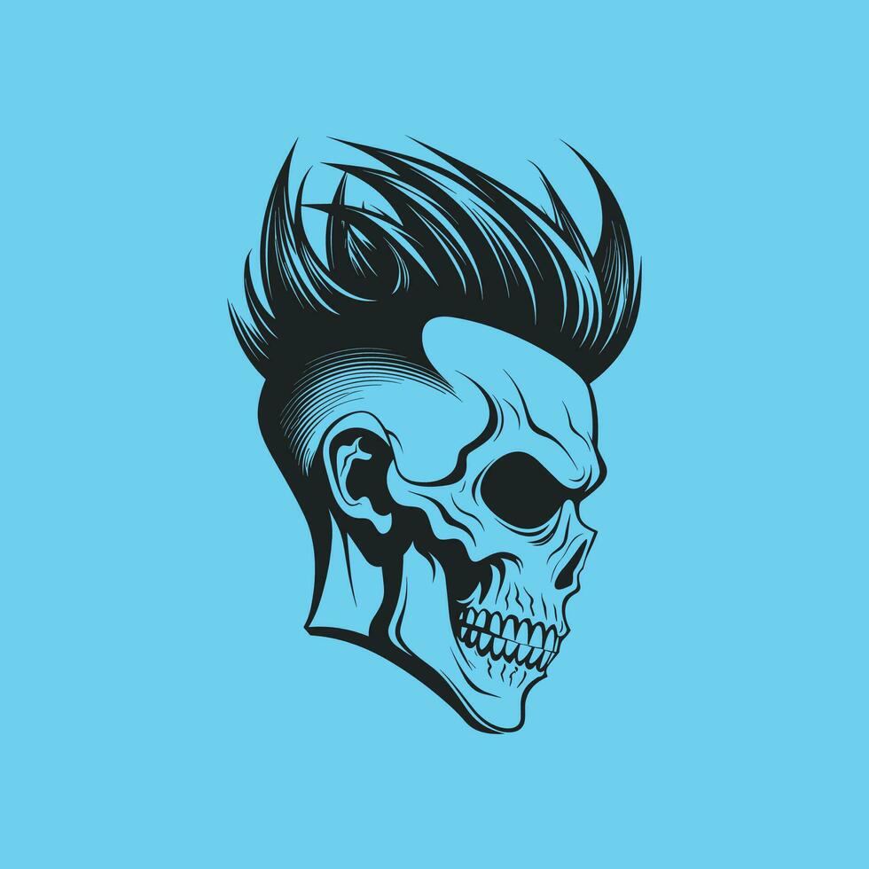 Black skull with nice hair vector illustration