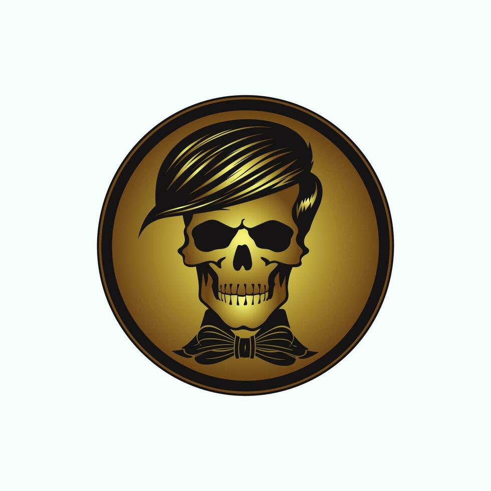 Black skull with nice hair isolated on gold background vector
