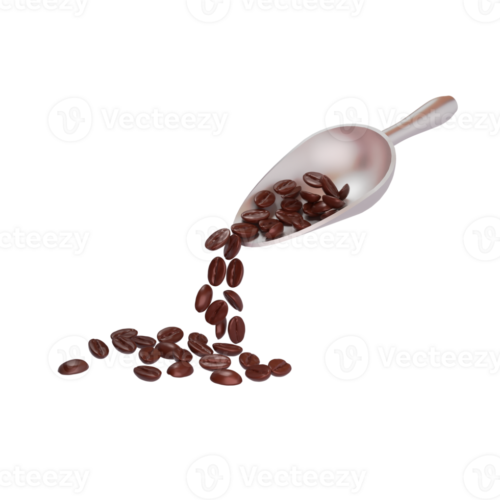 3d coffee bean spoon icon with sprinkled coffee beans png