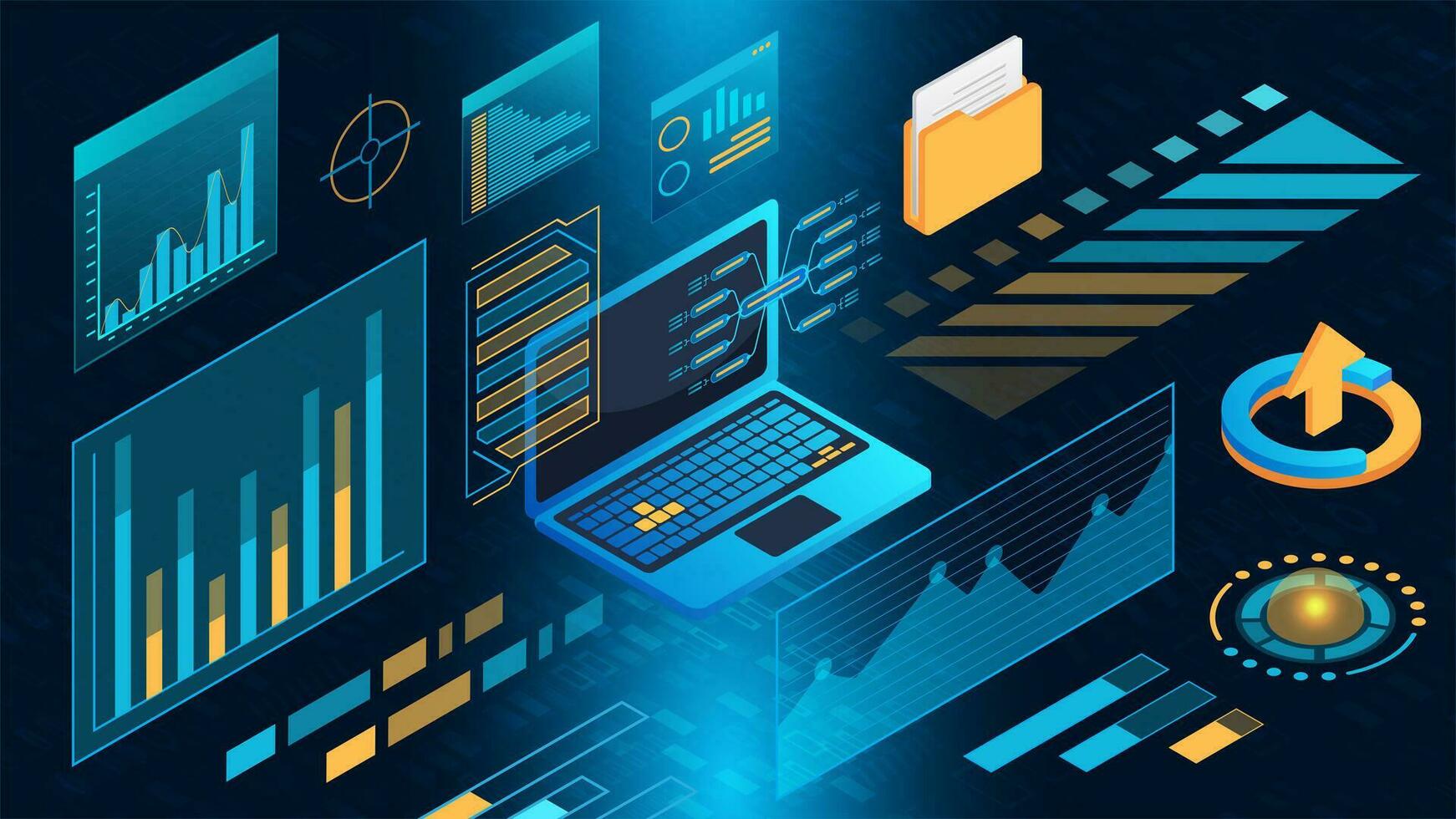 Futuristic infrastructure of a smart city. Residential urban buildings for isometric innovation flat design. Digital communication technology. vector