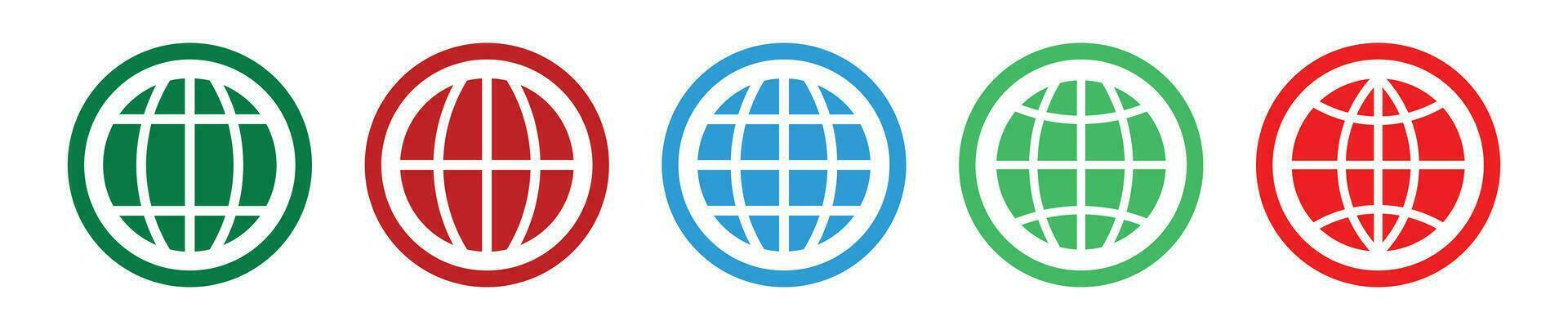 Globe, internet colorful circle frame icon set. vector