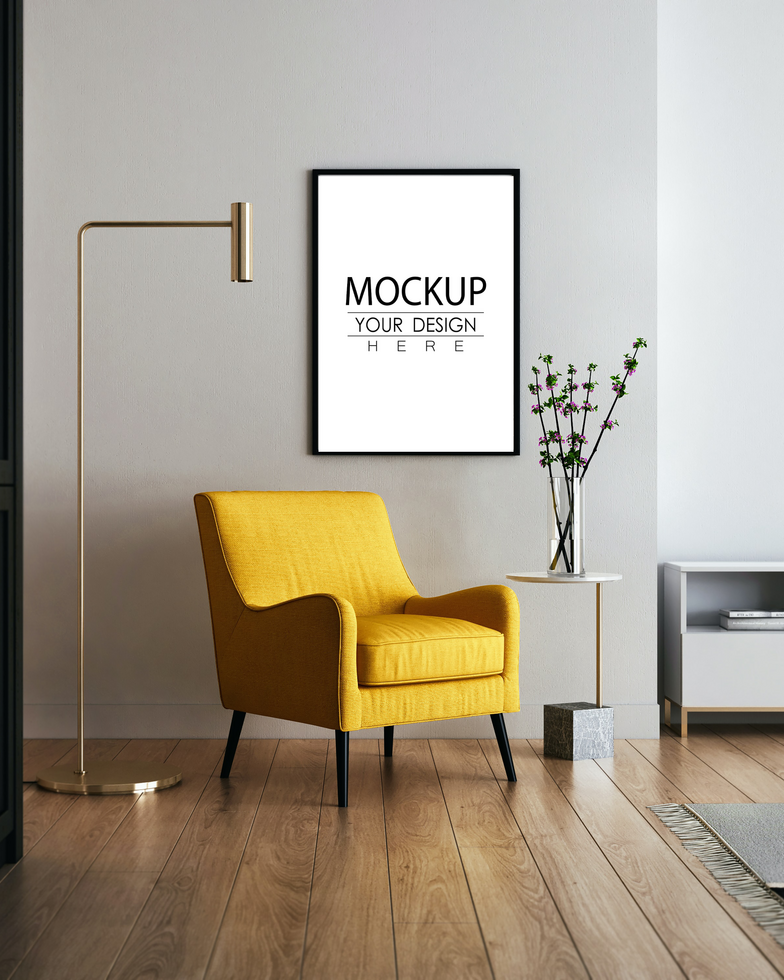 Poster Frame in living room Psd Mockup