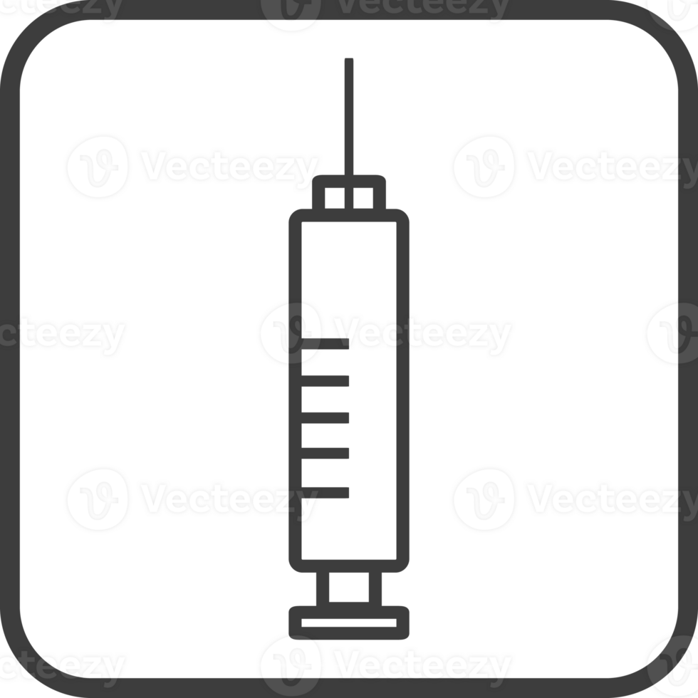 hypodermic syringe icon in thin line black square frames. png