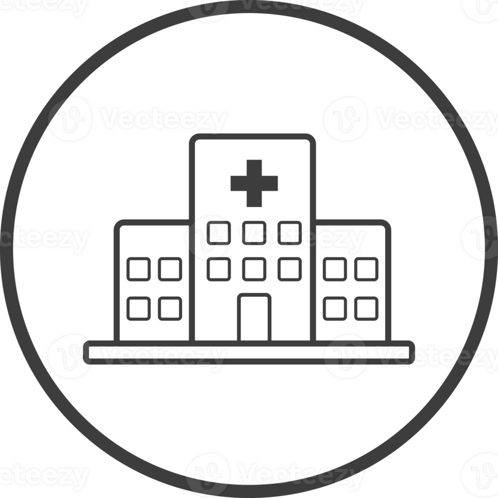 hospital icon in thin line black circle frames. png