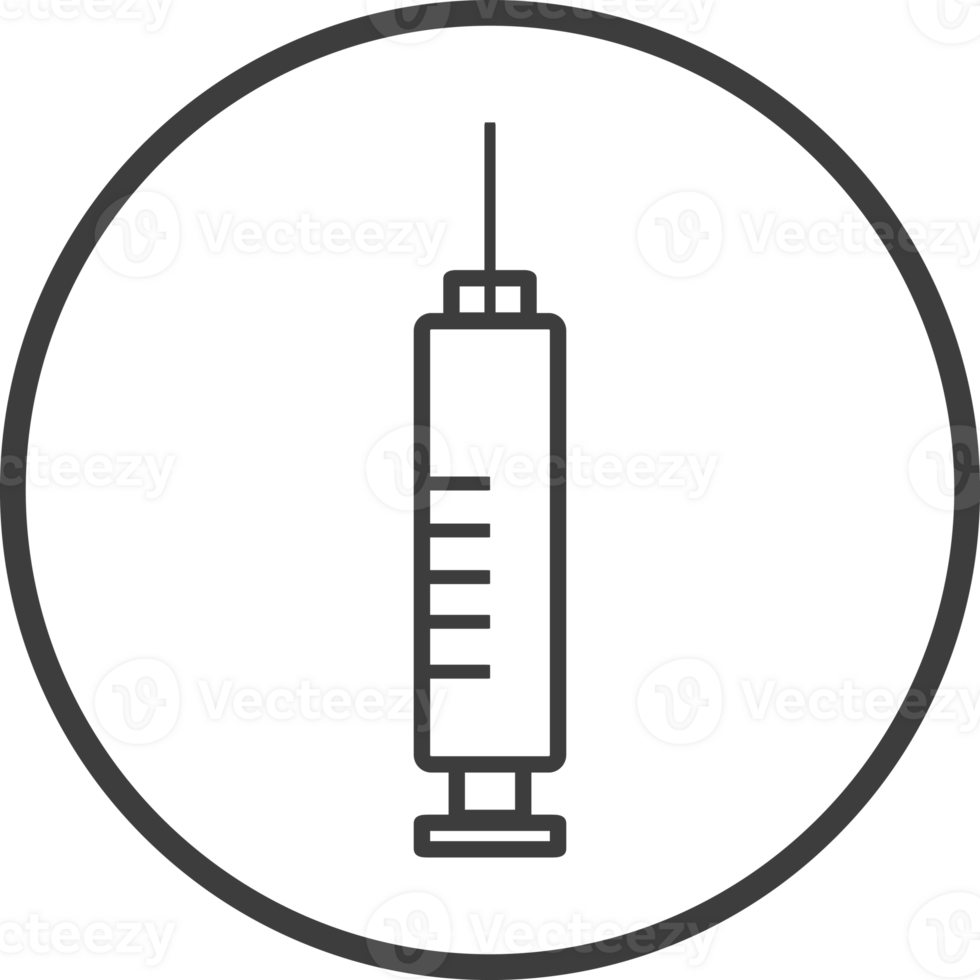 hypodermic syringe icon in thin line black circle frames. png