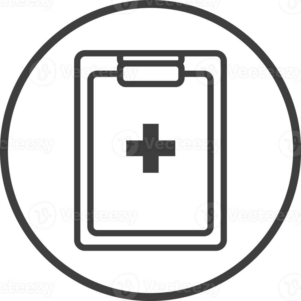medical report icon in thin line black circle frames. png