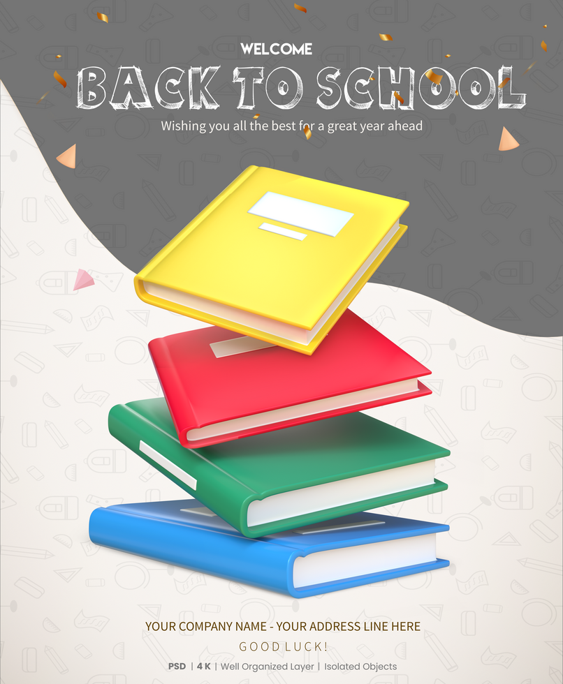 Back To School Poster Template With 3D Rendering Falling Closed Books psd