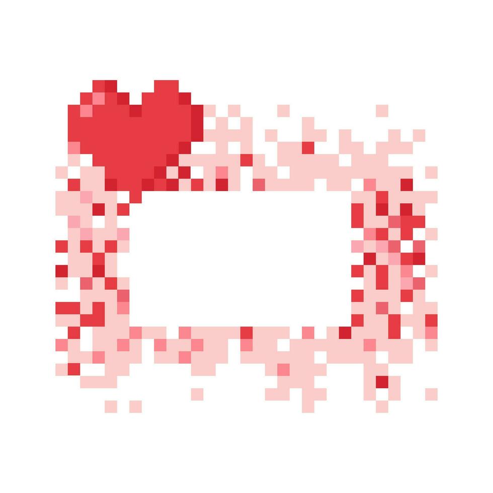 Red pixel frame with pixel heart vector