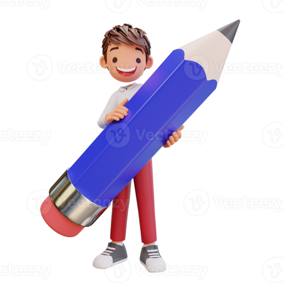 3d rendered cute student character holding a pencil png