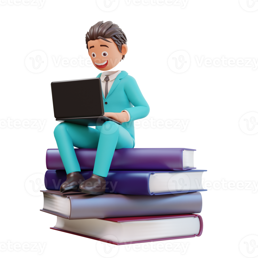 3d rendered cute businessman holding laptop png