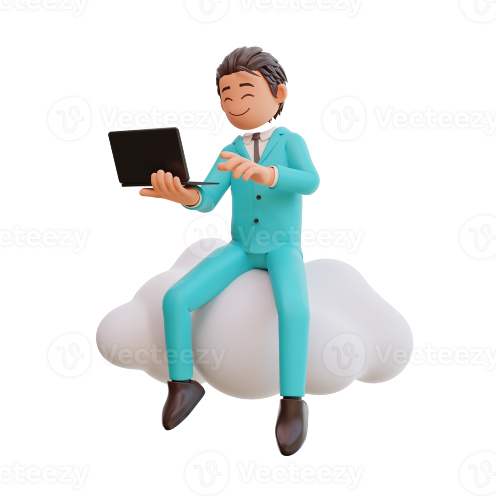 3d rendered cute businessman holding laptop png