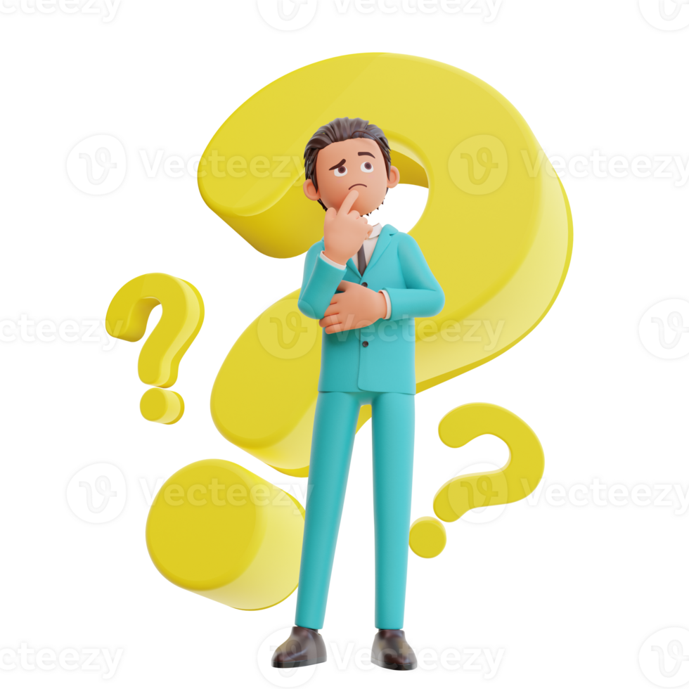 3d render businessman with question mark png