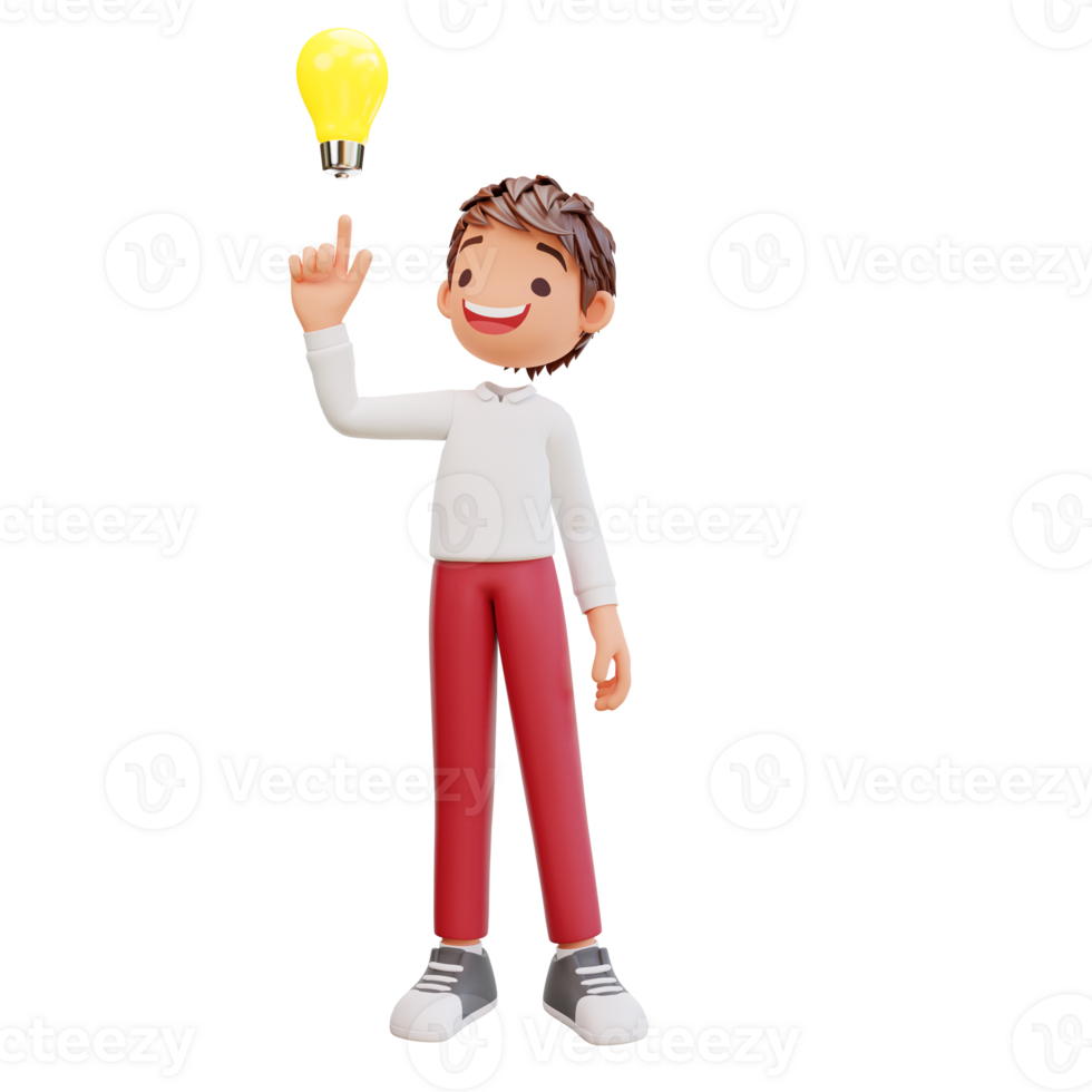3d rendered cute student get an idea png