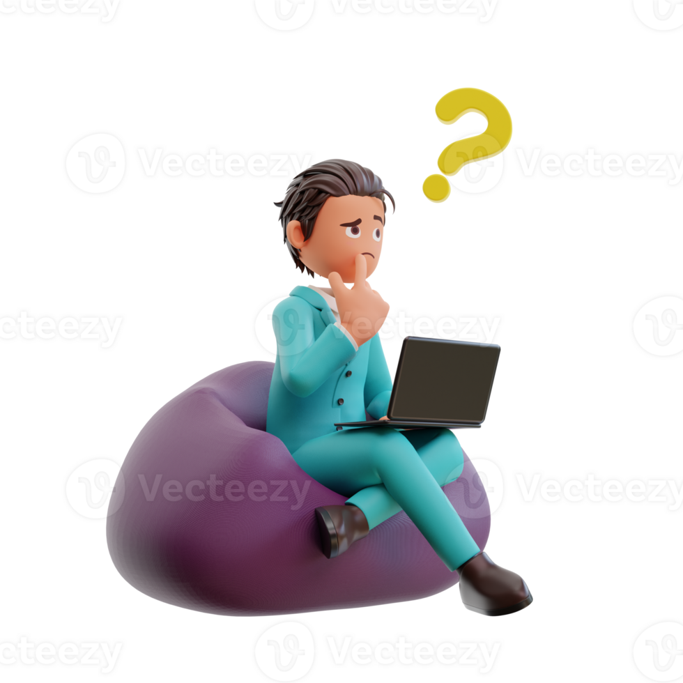 3d rendered cute businessman holding laptop png