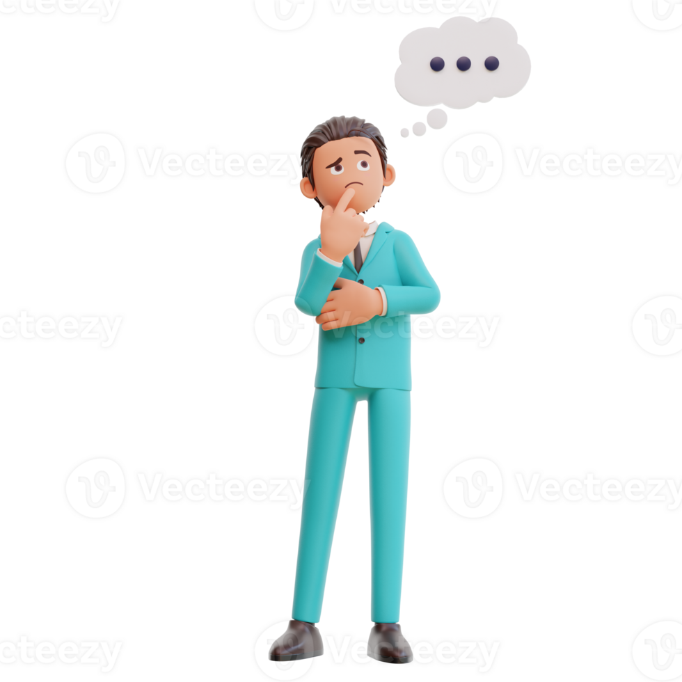 3d render character businessman thinking about something png