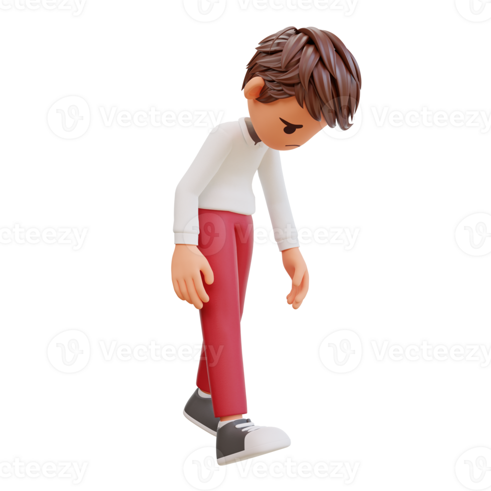 3d render cute student walk limp png