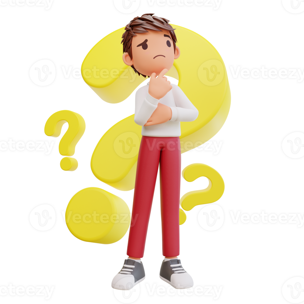 3d rendered cute student with question mark png