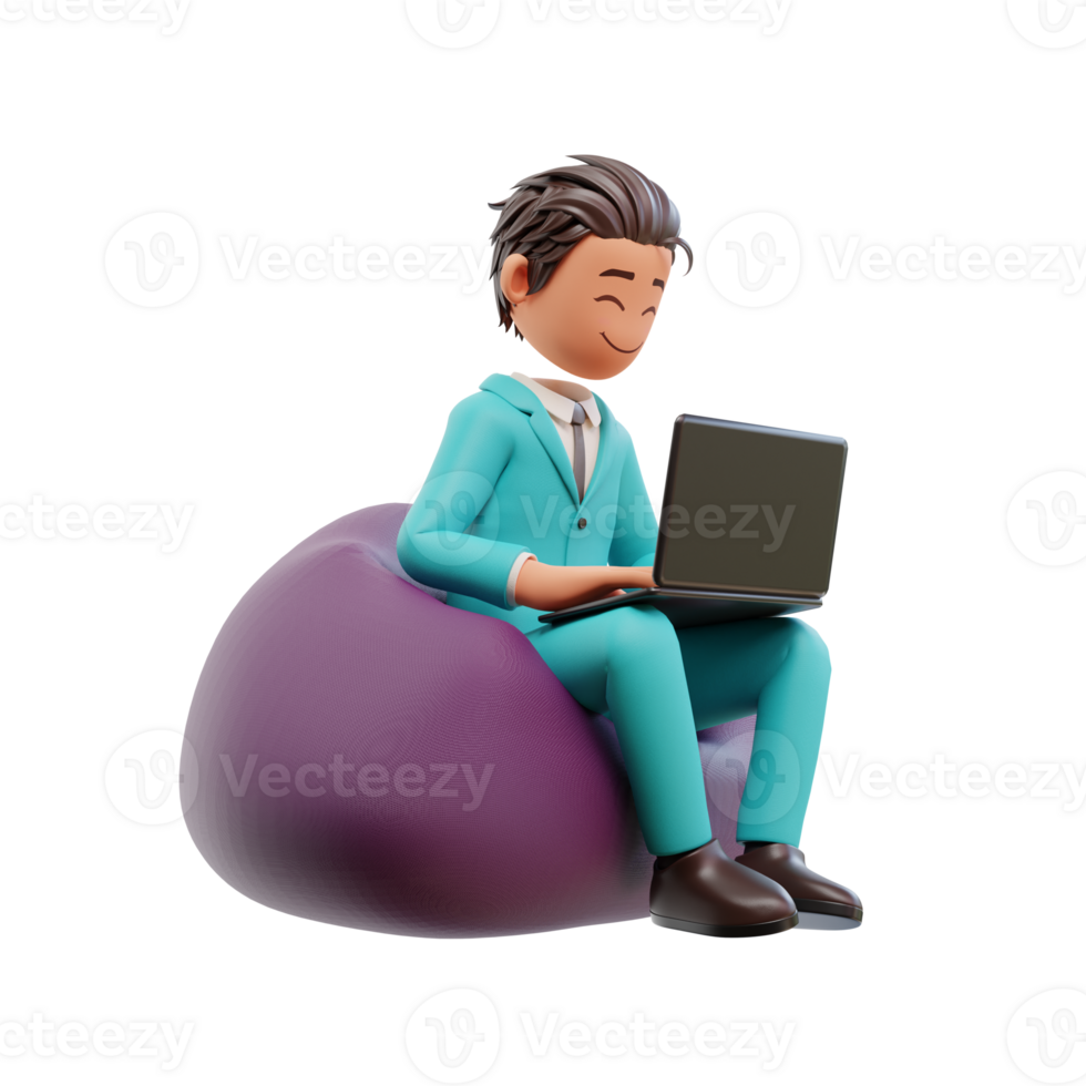 3d rendered cute businessman holding laptop png