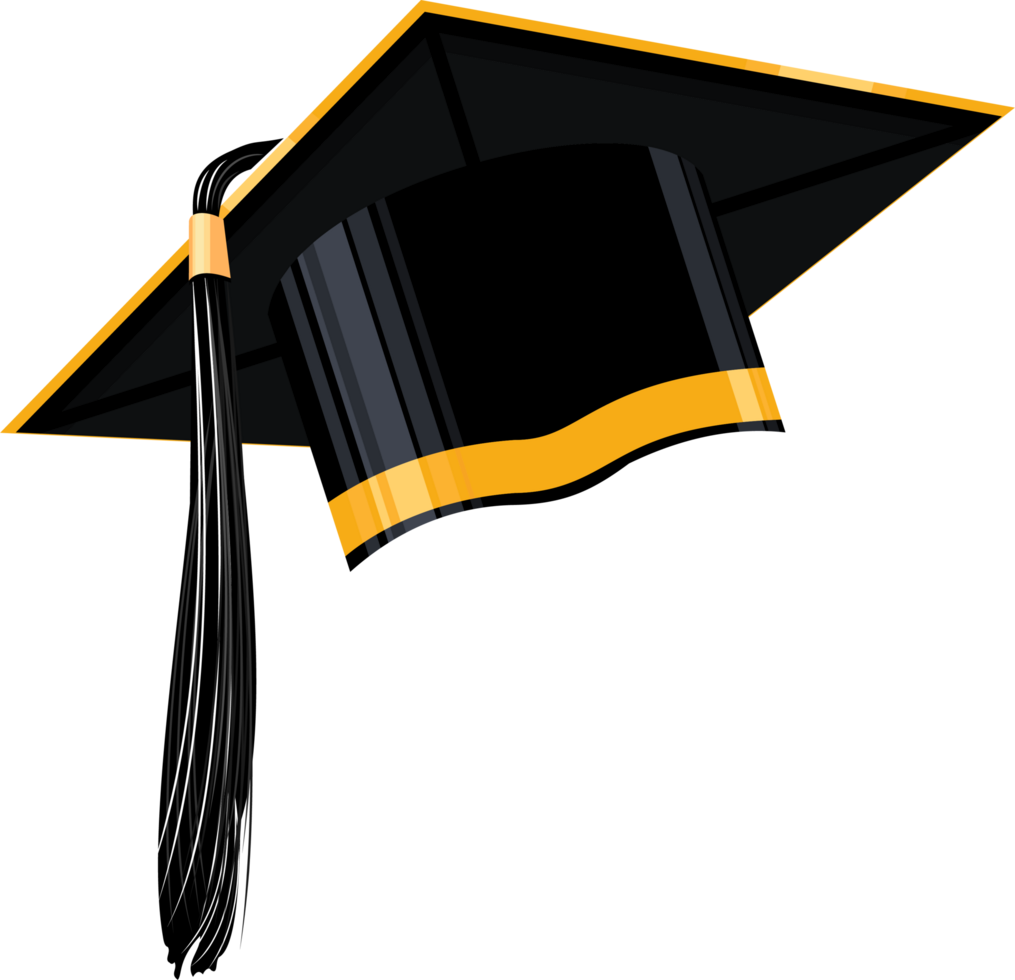 Student graduation cap with black tassel and ribbon png