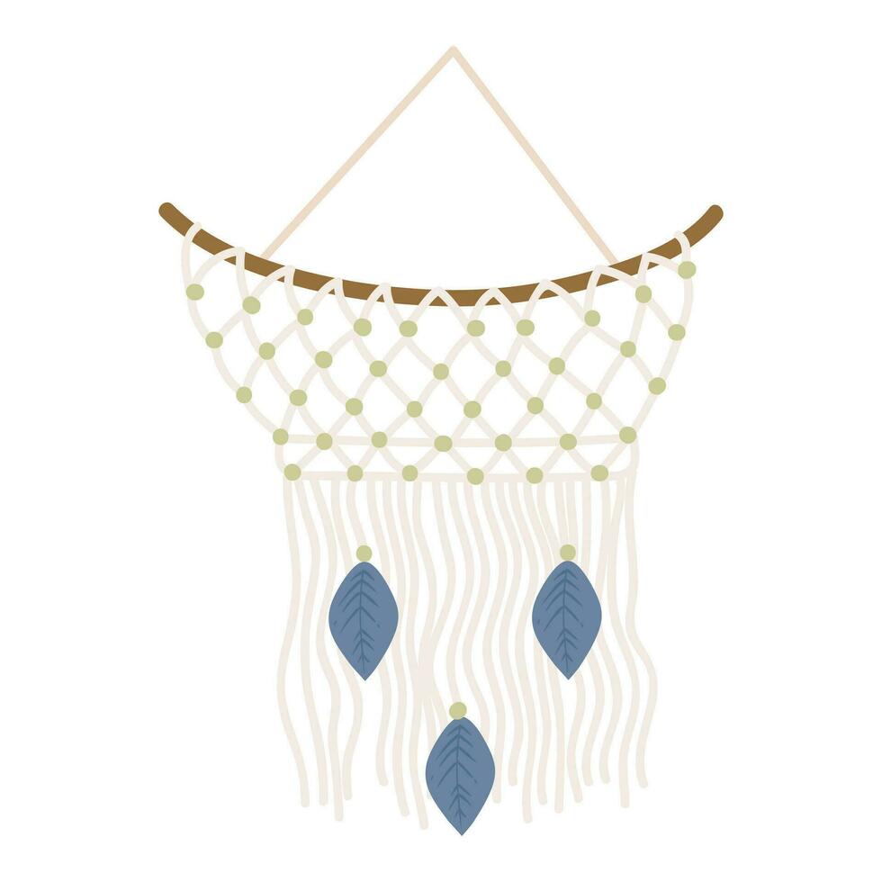 Handmade Macrame Wall Hanging Design Illustration. Macrame Wall Hangings Of Elegant Handmade Home Decoration Made Of Cotton Cord Isolated In White vector