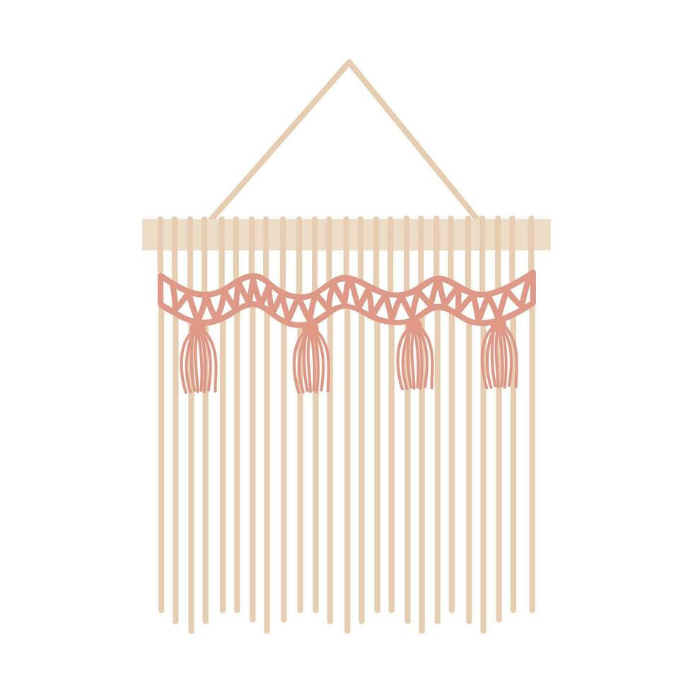 Handmade Macrame Wall Hanging Design Illustration. Macrame Wall Hangings Of Elegant Handmade Home Decoration Made Of Cotton Cord Isolated In White vector