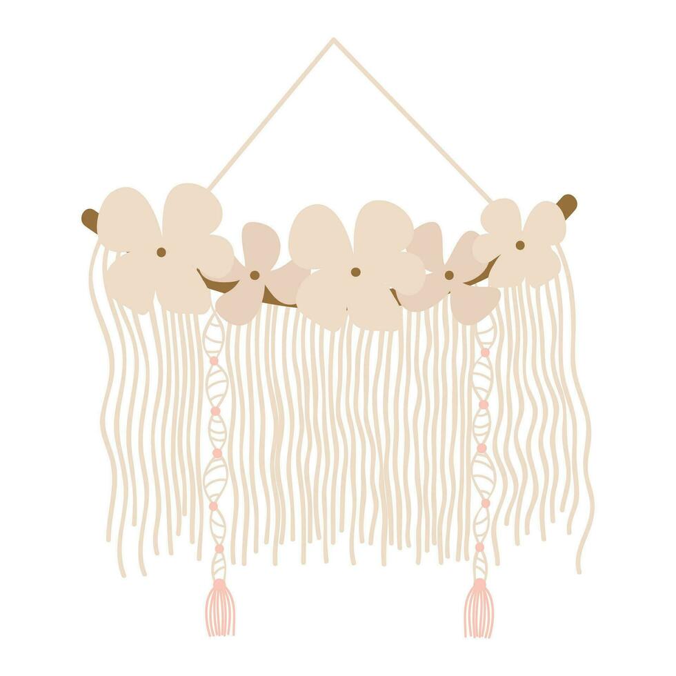 Handmade Macrame Wall Hanging Design Illustration. Macrame Wall Hangings Of Elegant Handmade Home Decoration Made Of Cotton Cord Isolated In White vector