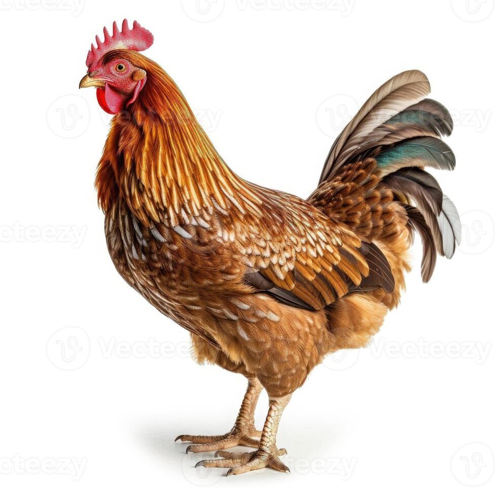 Full body brown chicken ,hen isolated on white background. Generative AI photo