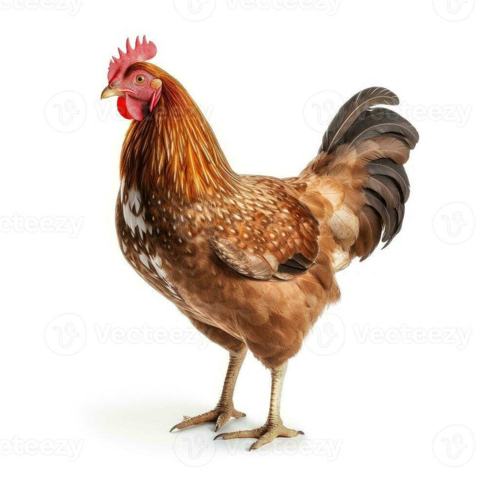 Full body brown chicken ,hen isolated on white background. Generative AI photo