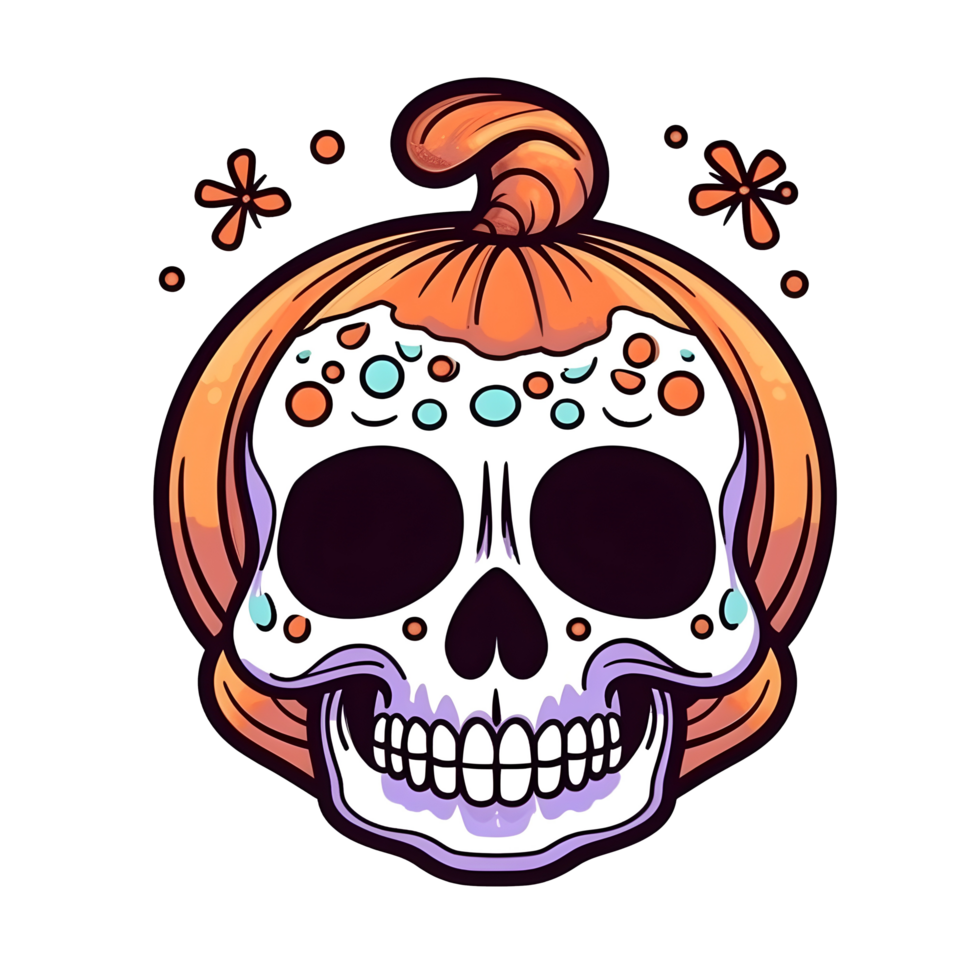 halloween cute skull cartoon character style generative AI. png