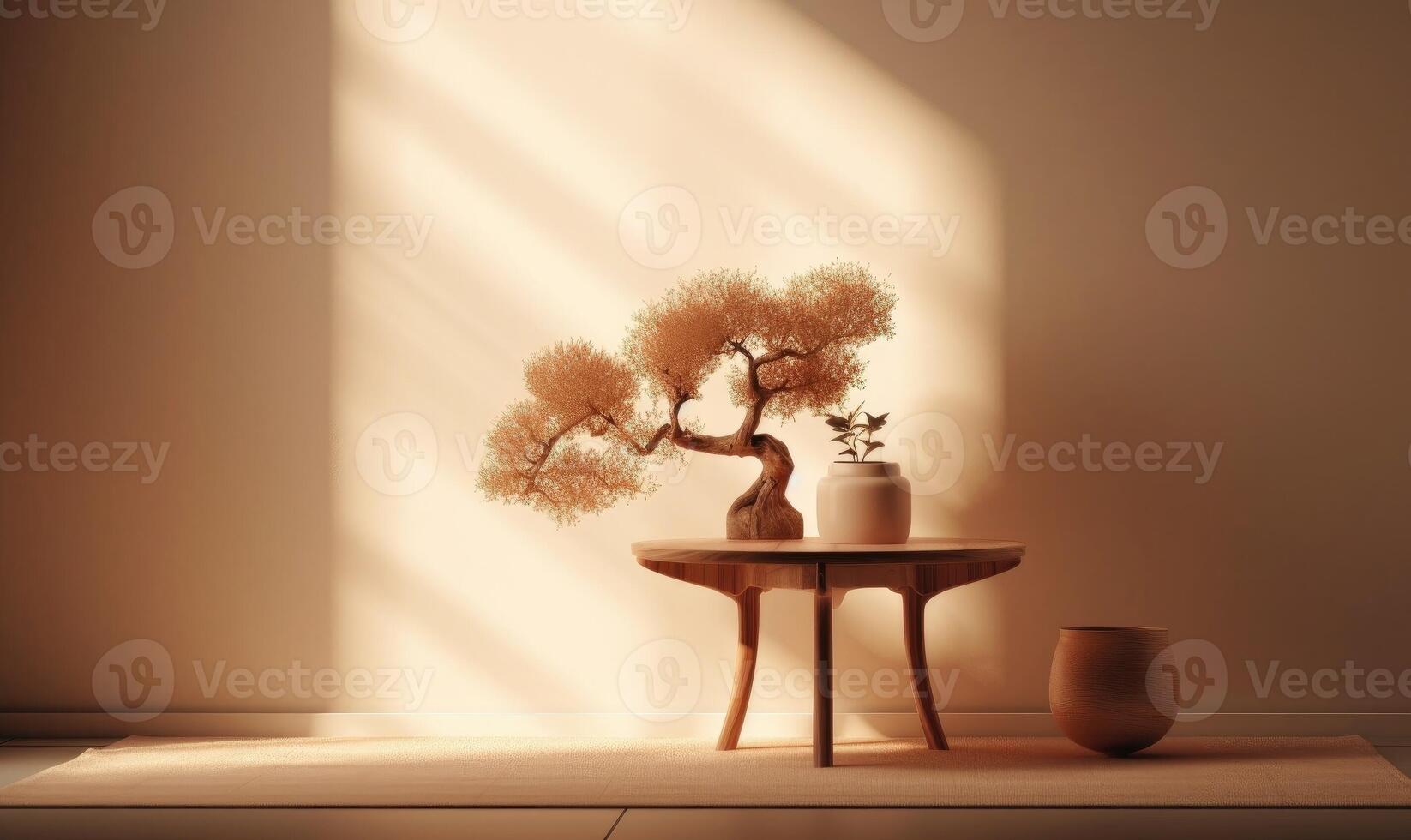 Potted plant in a living room with table. Generative AI photo