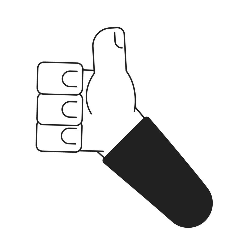 Thumb up monochrome flat vector hand. Show approval. Hand gesture. Editable black and white thin line icon. Simple cartoon clip art spot illustration for web graphic design