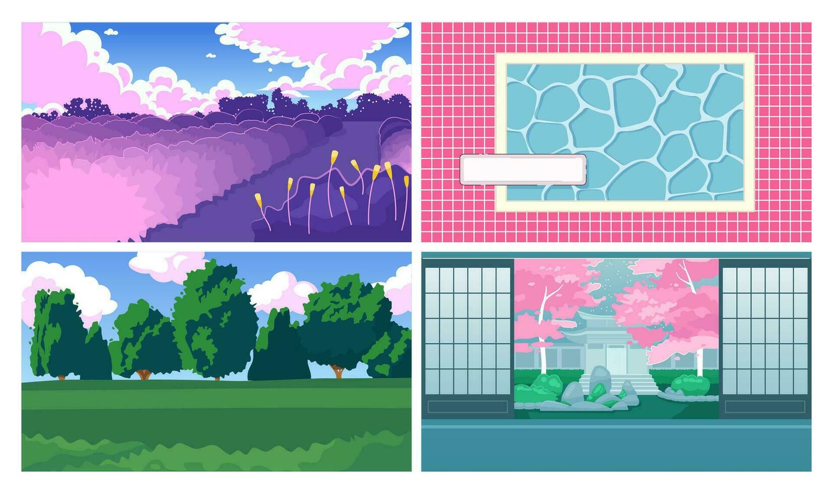 lo fi diseño linda kawaii lo fi antecedentes colocar. parque, nadando piscina 2d vector dibujos animados interior, paisaje ilustraciones, lofi estético fondos de pantalla escritorio. japonés anime escenario, soñador vibraciones