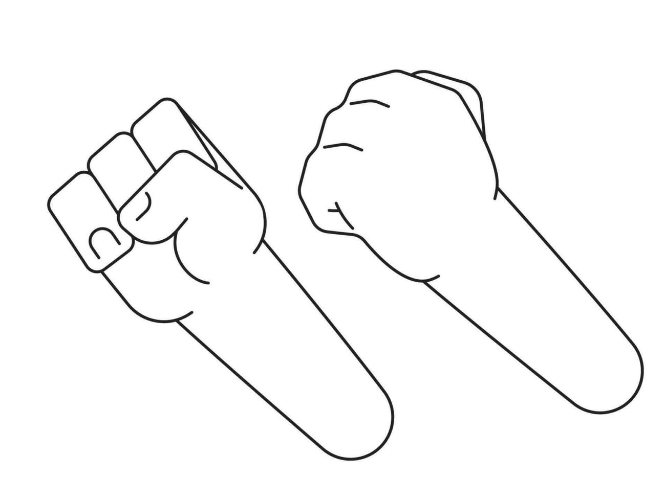 Raising clenching fists monochrome flat vector hand. Strong fists. Editable black and white thin line icon. Simple cartoon clip art spot illustration for web graphic design