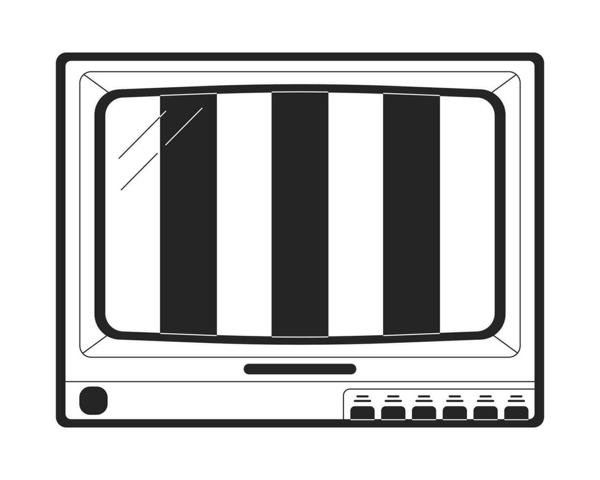 Old tv no signal screen flat monochrome isolated vector object. Stripes on screen. Editable black and white line art drawing. Simple outline spot illustration for web graphic design