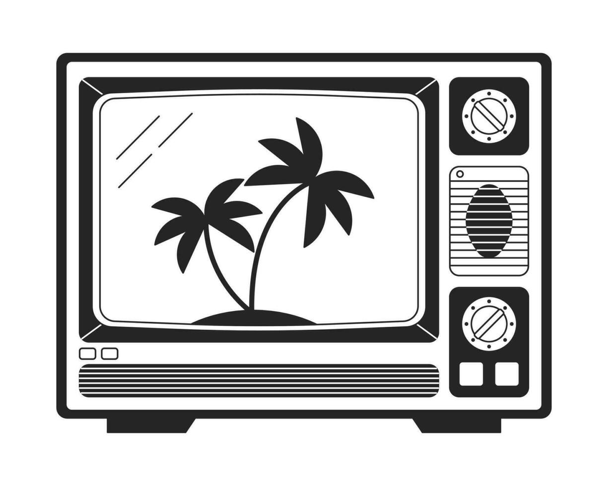 Vintage tv flat monochrome isolated vector object. Watching movies. Technology. Editable black and white line art drawing. Simple outline spot illustration for web graphic design