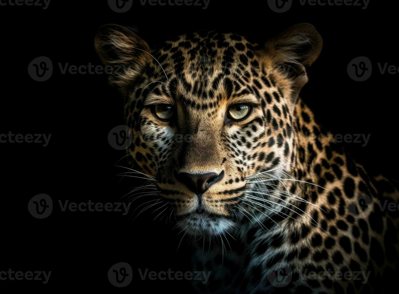Leopard on black background. Generative AI photo