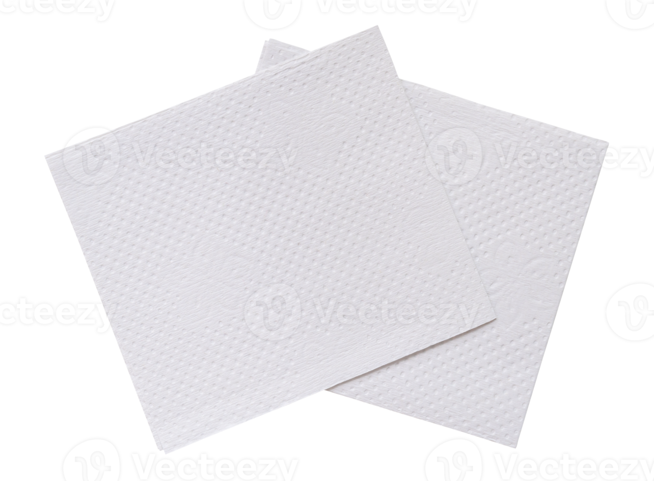 Top view of two folded pieces of white tissue paper or napkin in stack isolated with clipping path in png file format