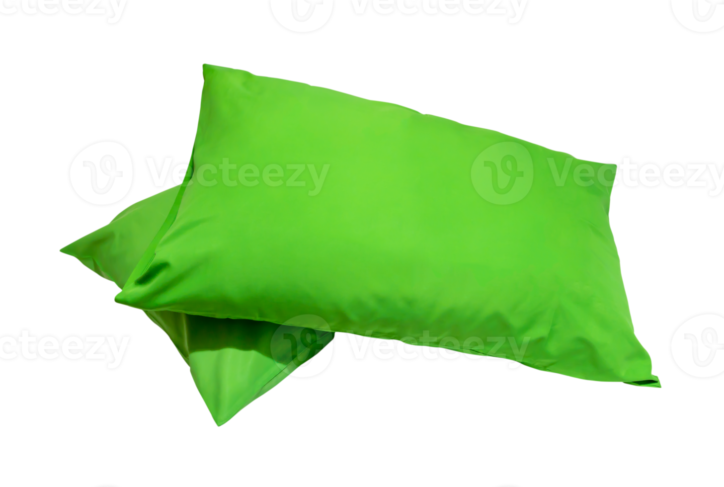 Green pillows in stack in hotel or resort room isolated with clipping path in png file format Concept of comfortable and happy sleep in daily life