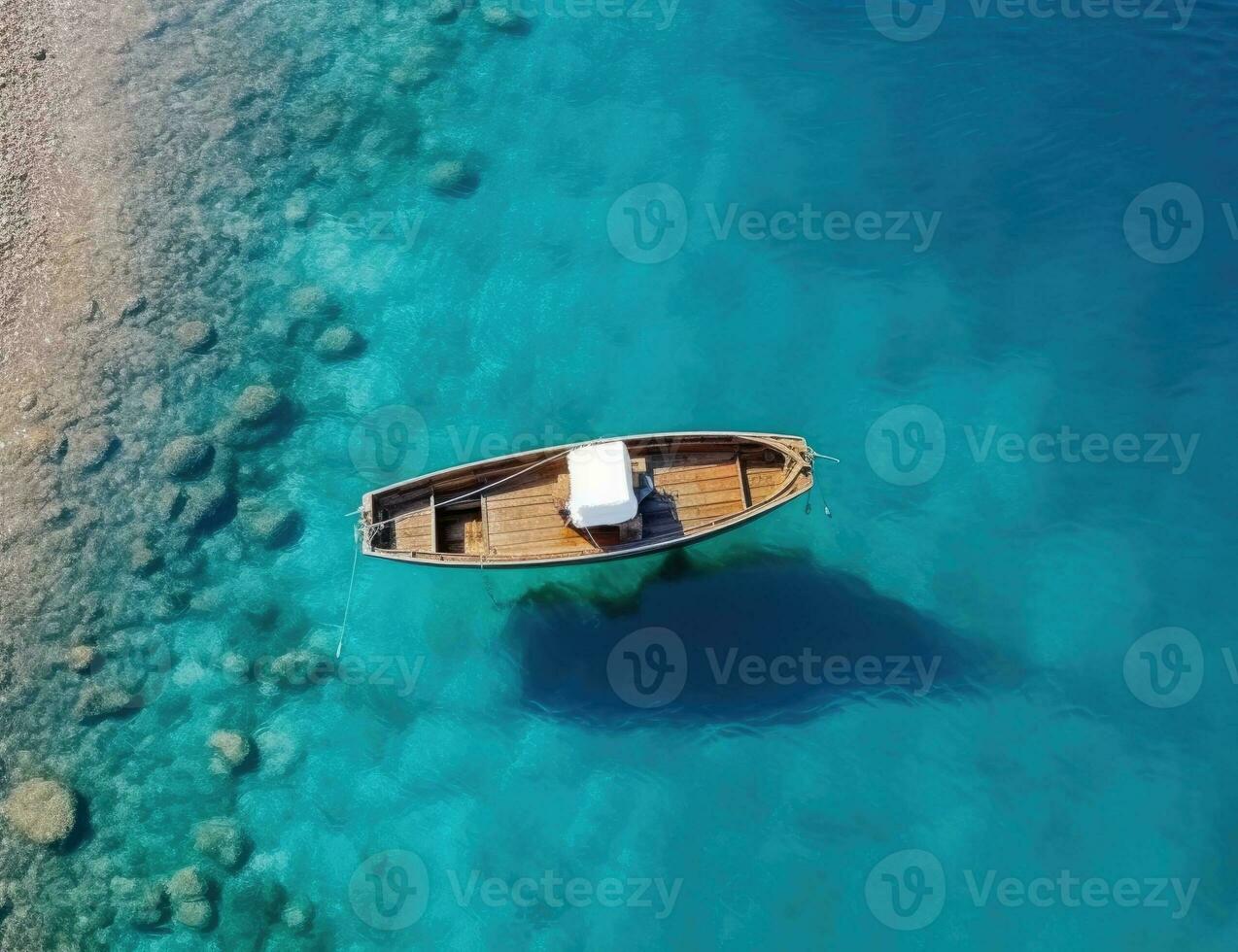 Aerial view aerial view of little boat gliding on sea photo