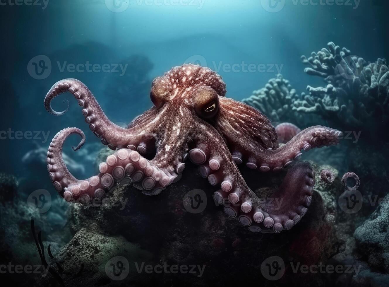 Octopus swimming in the ocean. Generative AI. photo