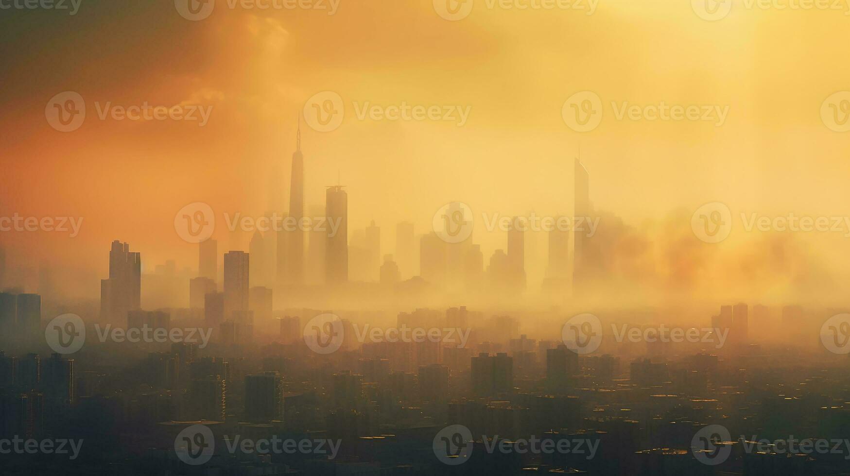 Fire near within the city. Smoke and smell pollute Generative Ai. photo