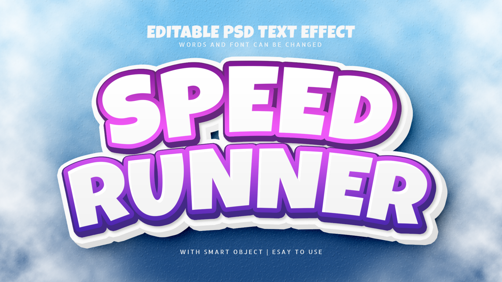 velocità corridore 3d cartone animato stile testo effetto su nube sfondo psd