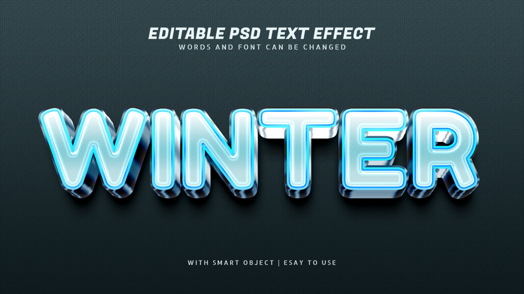 inverno 3d azul texto efeito editável psd