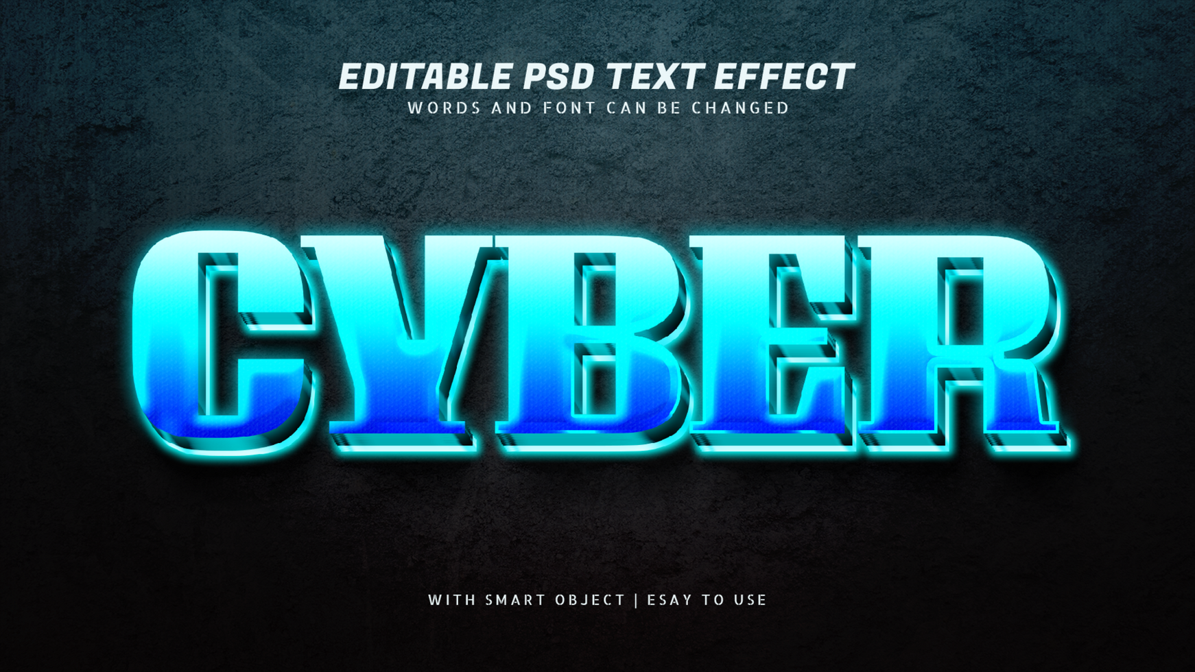 ciber 3d azul resplandor texto efecto editable psd