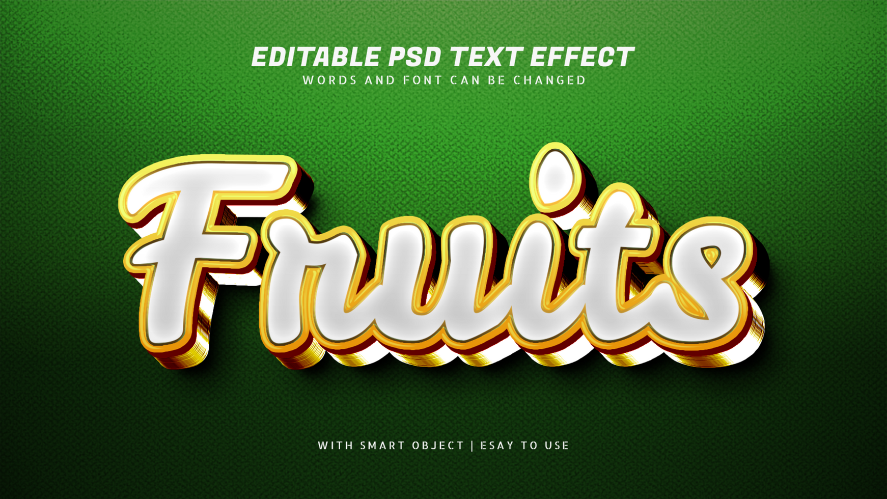 fruit tekst effect met geel 3d stijl psd