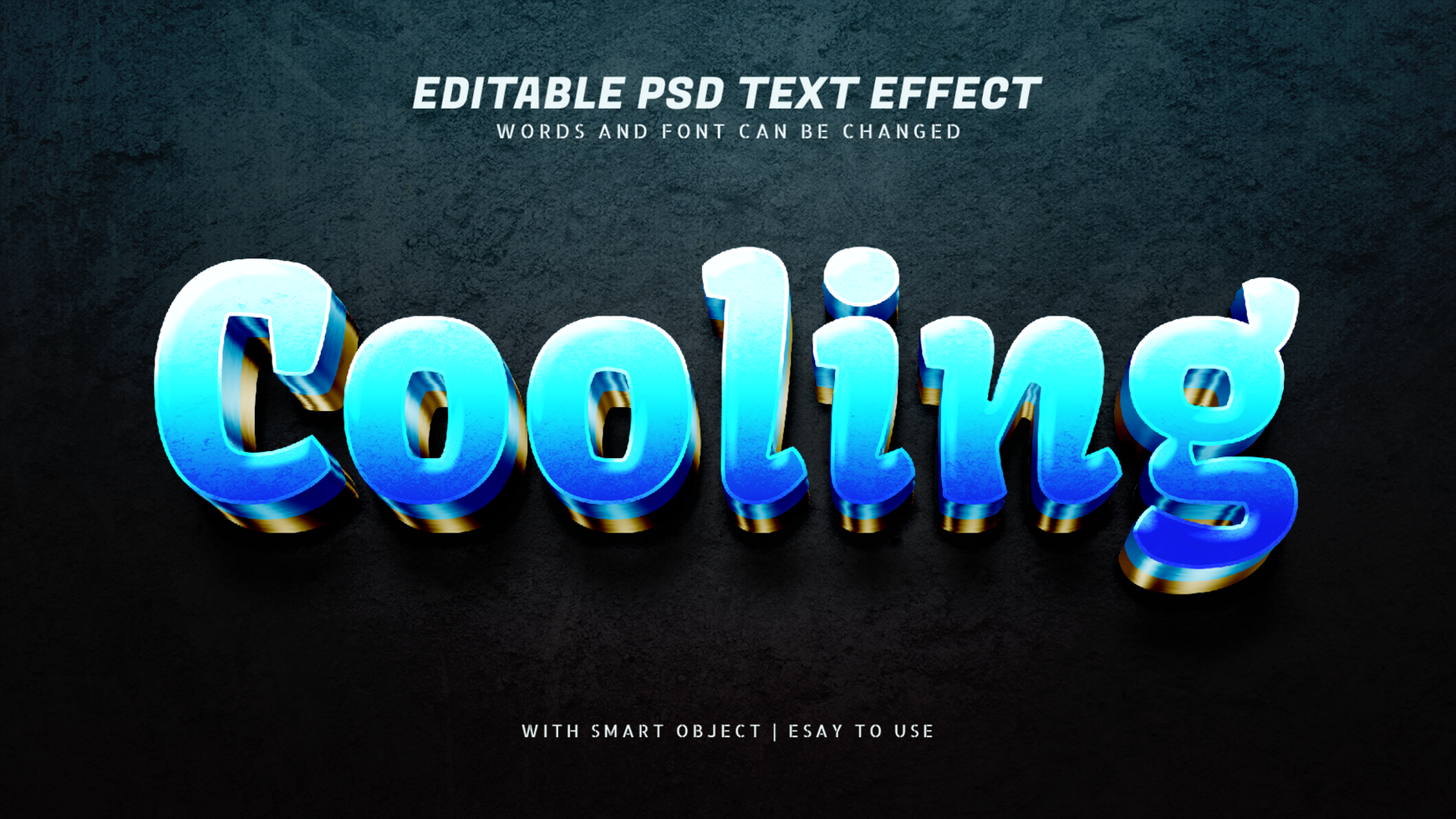 Cooling 3d blue text effect editable psd